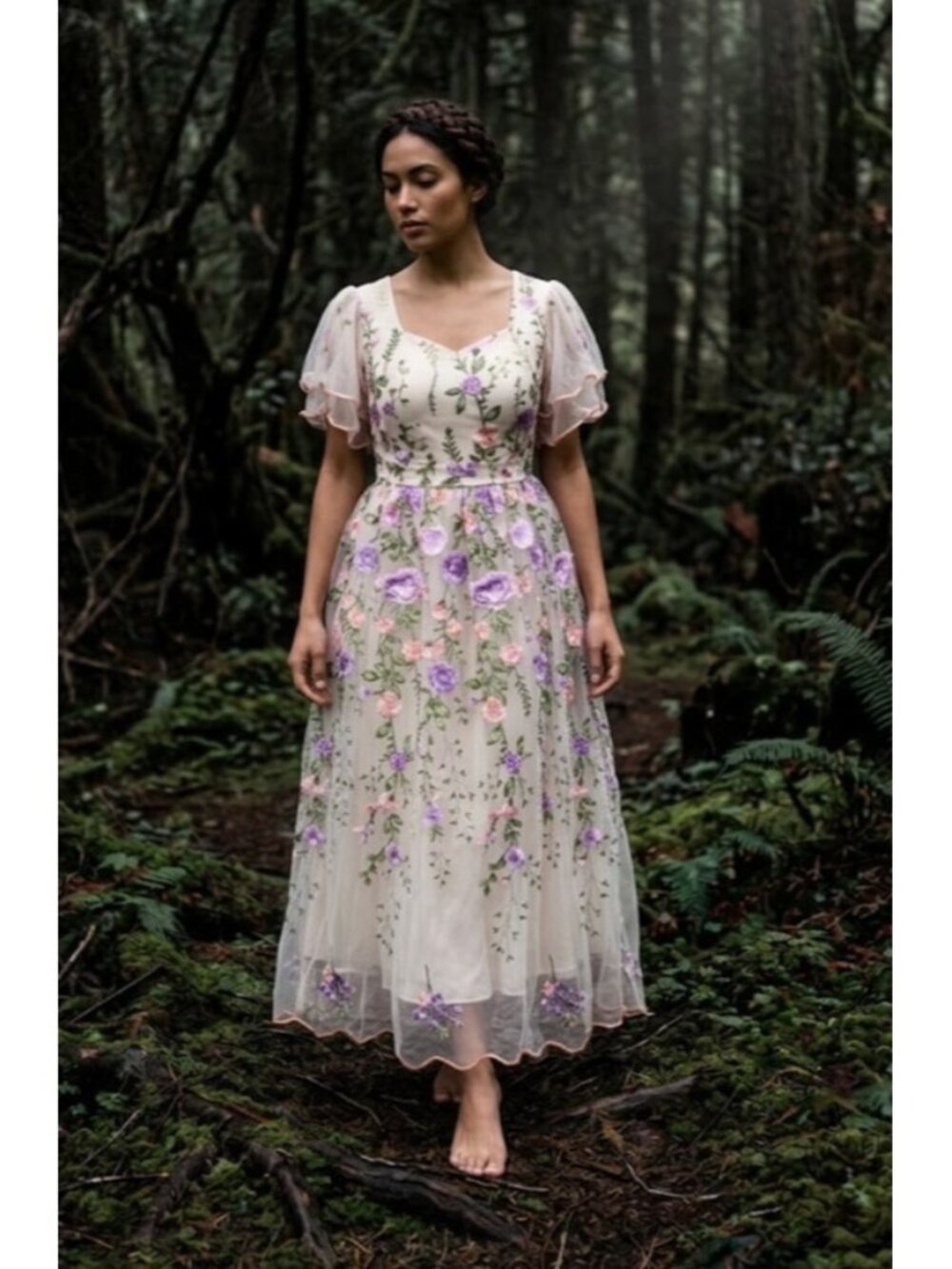 NWT Ivy City Co. Flora Maxi in Pastels Floral Embroidered Tulle Mesh Dress 14